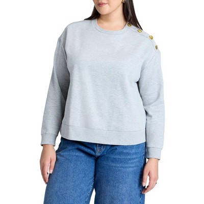ELOQUII Women's Plus Size Shoulder-Button Sweatshirt