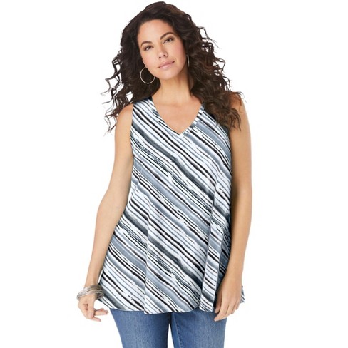 Roaman's Women's Plus Size Swing Ultimate Tank, 14/16 - Grey Bias ...