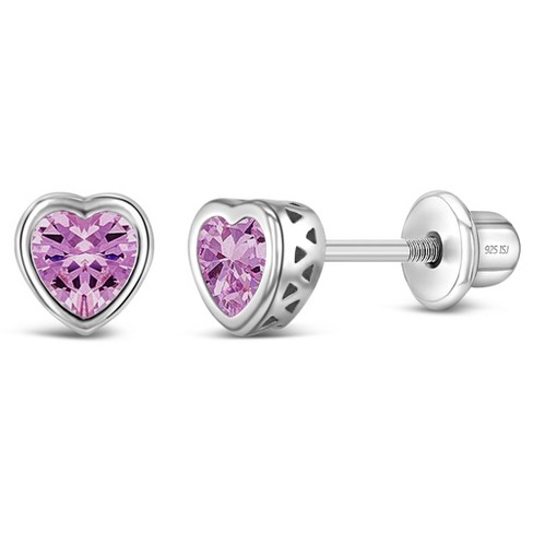 Kids Sterling Silver Pink CZ Stud Screw Back Earrings for Girls – Cherished  Moments Jewelry