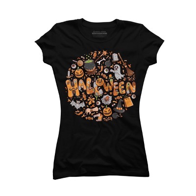 Junior's Design By Humans happy halloween greeting holiday illustration By ghinan T-Shirt - Black - Large