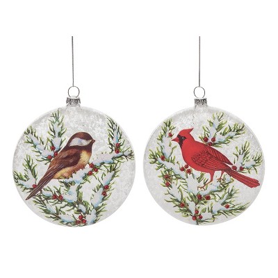 Transpac Glass 5.5 in. Multicolored Christmas Painted Winter Bird Ornament Set of 2