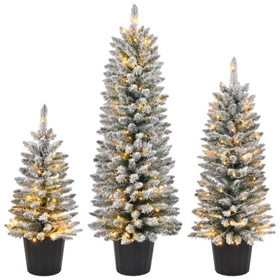 Karl Home Set of 3 Pre-lit Christmas Trees with Pot Stand