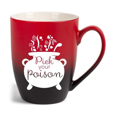 Elanze Designs Pick Your Poison Two Toned Ombre Matte Red and Black 12 ounce Ceramic Stoneware Coffee Cup Mug