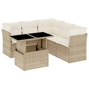vidaXL 6 Piece Patio Sofa Set with Cushions Beige and Cream Poly Rattan - 1 of 4