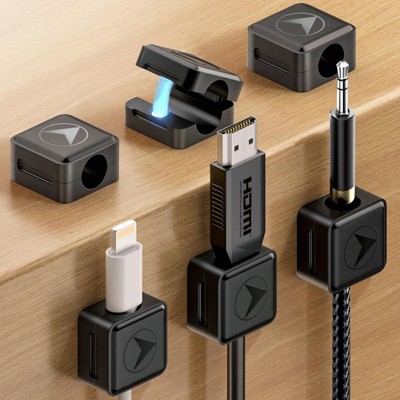 FONTOI 6 Pack Magnetic Cord Organizer, Cable Clips Holder for Nightstand, Cable Clips Wire Management, Universal Fit, Black, 0.78"*0.44"*0.78"