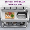 Free-Standing Single-Bowl Kitchen Sink, Stainless Steel Utility Basin with Workbench Storage, Hot/Cold Faucet, Commercial Sink for Backyard, Garden - 2 of 4