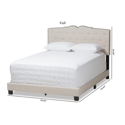 Light Beige Upholstered Full Bed with Tufted Headboard and Drawers