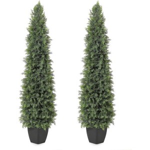 Artificial Cedar Topiary Tree for Outdoor, Tall Faux Cedar Trees,Potted Fake Cypress Plant, Artificial Plants  for  Decor, Set of 2 - 1 of 4