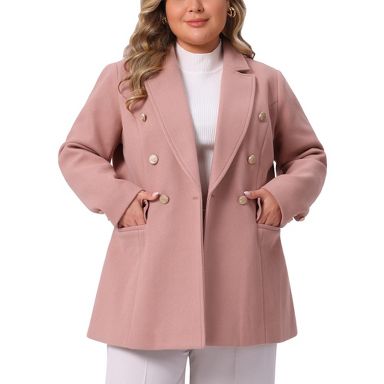 Agnes Orinda Women's Plus Size Double Breasted Lapel Long Sleeve