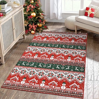 Christmas Rug Machine Washable Xmas Snowman Deer Rug