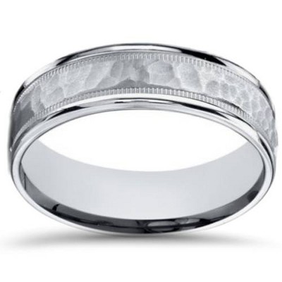 Pompeii3 Hammered 10k White Gold 6mm Wedding Mens Band