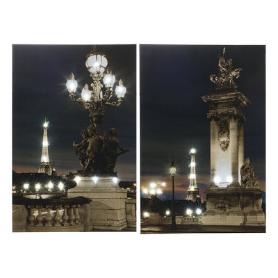 24"x35" Set of 2 Eiffel Tower LED Wall Arts - A&B Home