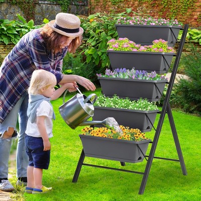 Gray 4 FT Vertical Raised Garden Bed with 5-Tier Planter Box Set