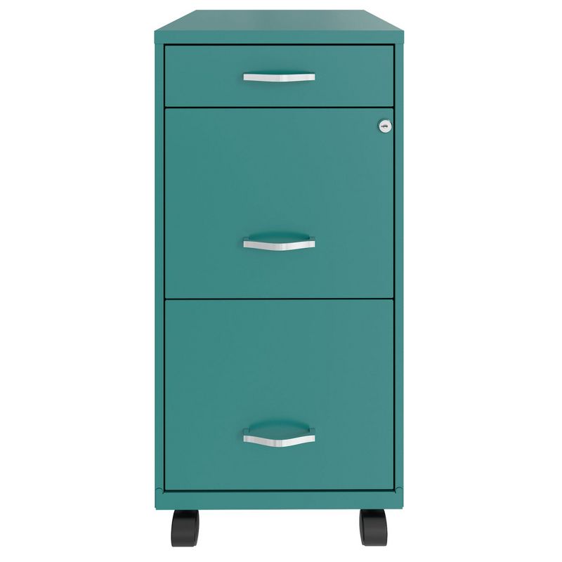 Space Solutions 18 Inch Wide Metal Mobile Organizer File Cabinet for Office Supplies and Hanging File Folders w/ Pencil Drawer & 3 File Drawers, Teal, 2 of 7