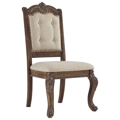 Set of 2 Charmond Dining Room Chair Brown - Signature Design by Ashley: Upholstered, Nailhead Trim, Wood Legs