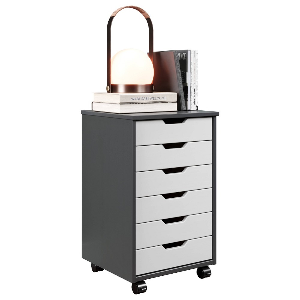 Trendfurn Omnia Wide 6 Drawer Roll Cart Gray and White