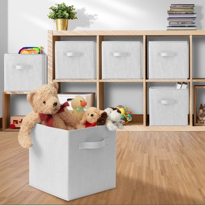 White Fabric Collapsible Cube Storage Bins Set of 6