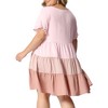 Agnes Orinda Women's Plus Size Color Block Ruffle Short Sleeve Flowy Chambray Mini Babydoll Dress - 4 of 4