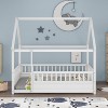 Floor Wooden Bed with House Roof Frame, Fence Guardrails - 4 of 4