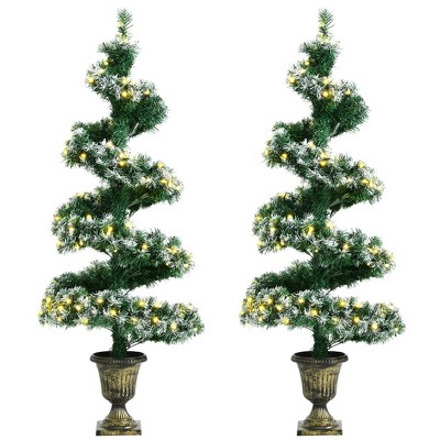Costway Set of 2 Pre-lit Spiral Snowy Artificial Christmas Entrance Tree 4FT w/ 364 Tips