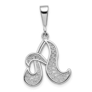 Black Bow Jewelry 14k White Gold, Maci Collection, LG Filigree Script Initial A Pendant - 1 of 4