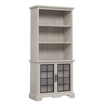 72" Carolina Grove 5 Shelf Library Bookcase with Doors Winter Oak - Sauder: Adjustable, Contemporary Design, Glass Doors