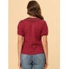Allegra K Women's Floral Pleated Collar Puff Sleeves Button Down Shirt - 4 of 4