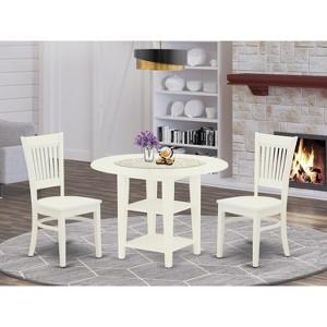 East West Furniture PSNA3-SBR-C 3 PcRectangular Kitchen Table having 12in Leaf and 2Fabric Dinette Chairs in Saddle Brown . - 1 of 4