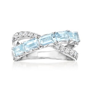 Ross-Simons 1.00 ct. t.w. Aquamarine and .32 ct. t.w. Lab-Grown Diamond Crisscross Ring in Sterling Silver - 1 of 4