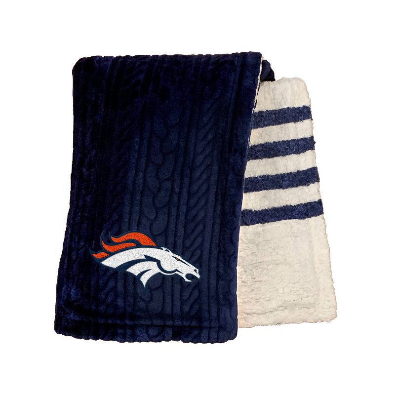 NFL Denver Broncos Embossed Logo Faux Shearling Stripe Blanket, 2 of 4