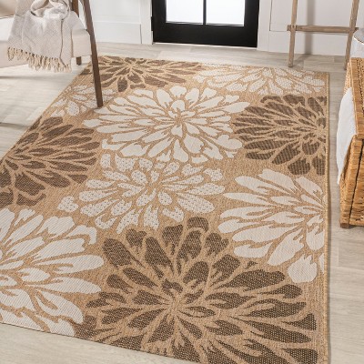 Gray Floral Flat Woven Reversible Indoor/Outdoor Rug - 3x5 ft