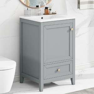 ALEXOUN 20 Inch Freestanding Bathroom Vanity Cabinet with Ceramic Sink,Vanity Storage with Soft-Close Door & 2-Tier Storage Rack for Small Space - 1 of 4