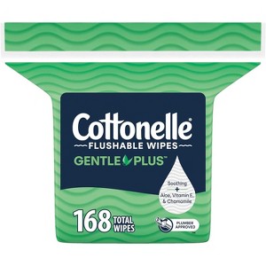 Cottonelle Gentle Plus Flushable Wipes Refill Aloe & Vit E, 168 Count, CASE OF 8 - 1 of 4