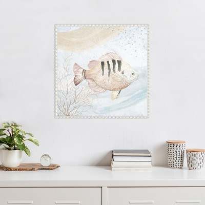 Ocean Oasis Waves Tropical Fish II White Canvas Wall Art
