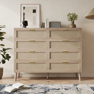 Rattan Chest of Drawers,Metal Handle & Anti-Tipping Device, Boho Style Handmade Natural Rattan Chester Organiser for Bedroom, Hallway, Living Room - 1 of 4