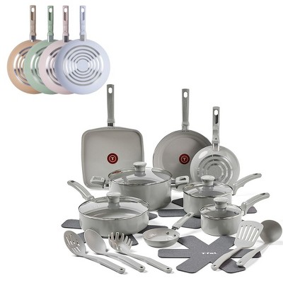 T-fal 20pc Ceramic Nonstick Cookware Set, Refresh Ceramic, Moon Grey