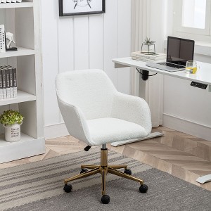 This swivel office chair is height-adjustable, has wheels, gold-plated legs, and a chrome-plated base. - 1 of 4