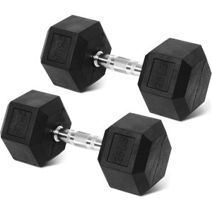 Rubber Encased Hex Dumbbell Set, Cast Iron Weights with Anti-Slip Grip for Home Gym Strength Training - 1 of 4