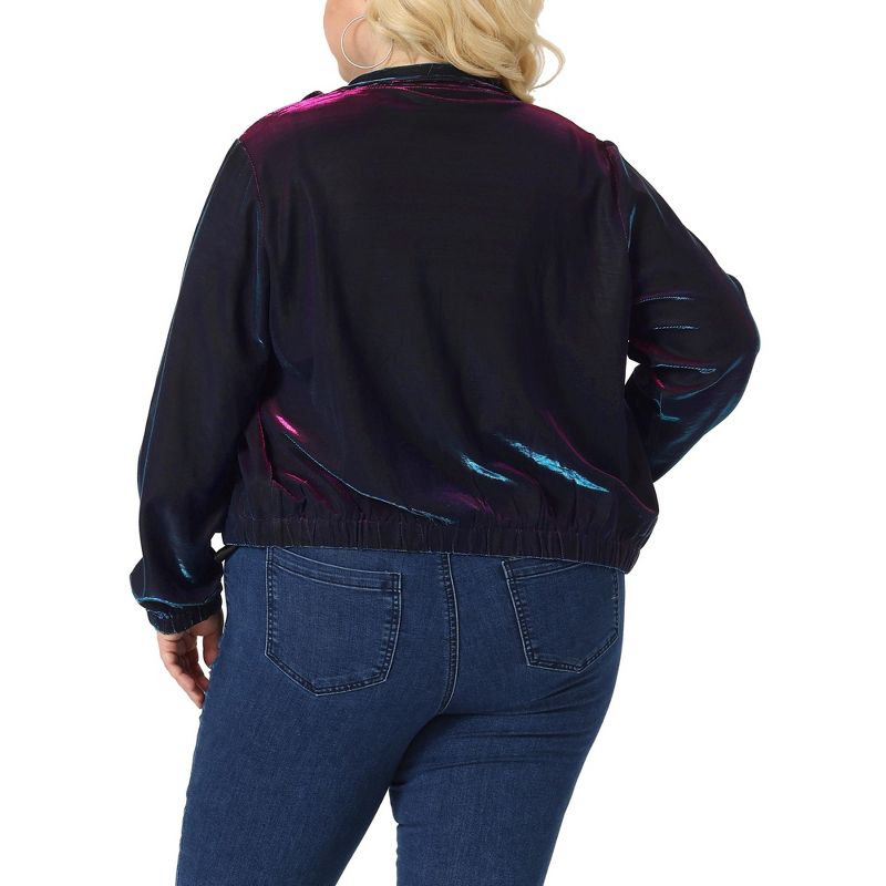 Agnes Orinda Women's Plus Size Metallic Holographic Reflective Long Sleeve Zip Up Clubwear Party Jacket, 4 of 6