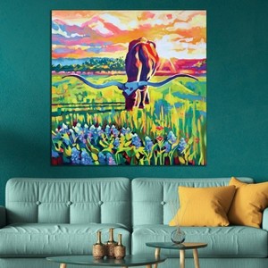 iCanvas Longhorn and Bluebonnets by Maria Morris Canvas Print Wall Art - 1 of 3