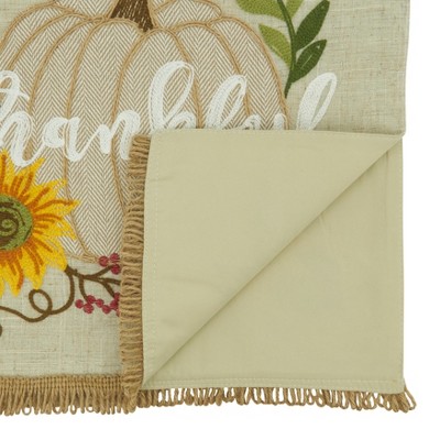 Beige Polyester Fall Table Runner with Thankful Pumpkin Design