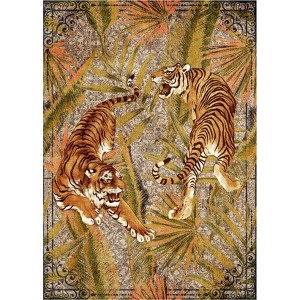 Tiger Washable Rugs for Living Room, Soft Ultra-Thin Botanical Vintage Bedroom Rug, Jungle Non Slip Accent Floor Carpet for Dining Room - 1 of 1