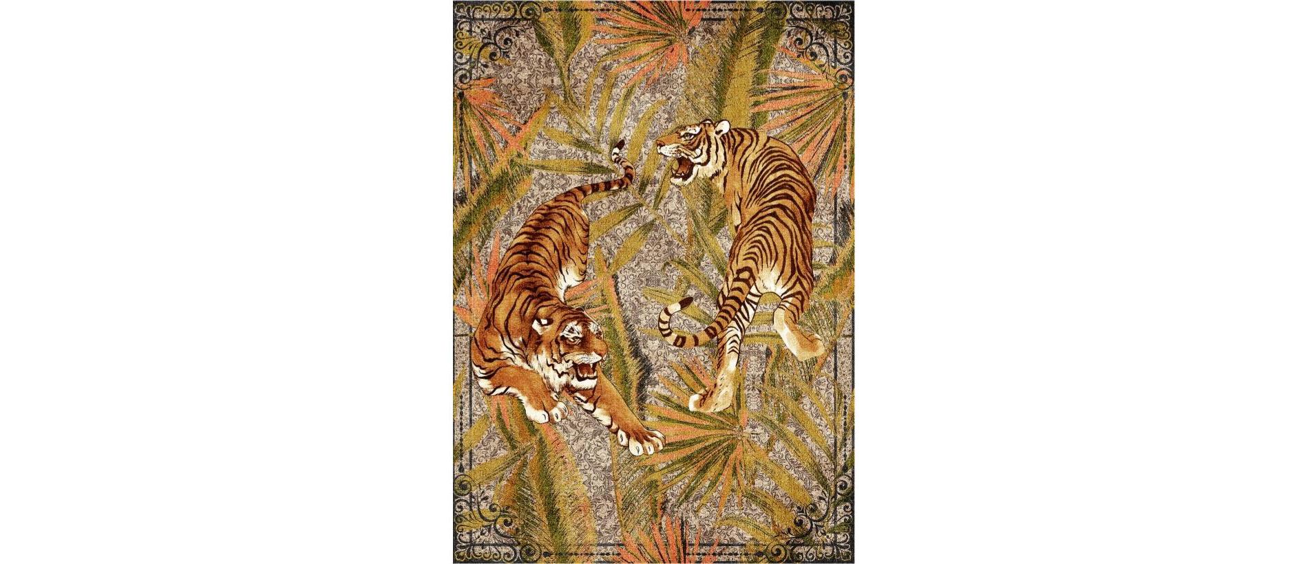 Tiger Washable Rugs for Living Room, Soft Ultra-Thin Botanical Vintage Bedroom Rug, Jungle Non Slip Accent Floor Carpet for Dining Room