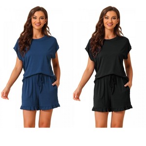 INSPIRE CHIC Women's 2 Pcs Summer Soft Short-Sleeve Tee with Ruffled Shorts Lounge Pajama Set - 1 of 4