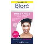 Biore Nose + Face Deep Cleansing Pore Strips, 12 Nose + 12 Face Strips, Blackhead Remover, Oil-Free - 24ct