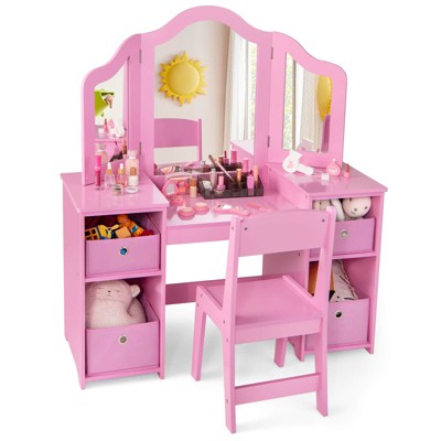 Infans Kids Vanity Table & Chair Set 2-in-1 Princess Pretend Play 