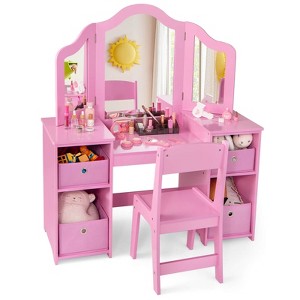 Infans Kids Vanity Table & Chair Set 2-in-1 Princess Pretend Play Makeup Vanity Set - 1 of 4