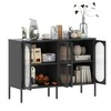 TiramisuBest Metal Sideboard Cabinet with 4 Glass Doors, Steel Locker Buffet Cabinet for Kitchen, Coffee Bar & Living Room, Black - 2 of 4