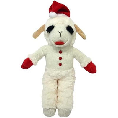 Multipet Lamb Chop Dog Plush Toy w/Santa Hat - Dog Toy for All Dogs - Extra Soft Plush - Stuffed Animal for Cuddling & Playing (10.5¡±, Cream)