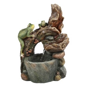 LuxenHome Brown, Green, and Gray Resin Frogs and Tree Outdoor Fountain with Lights - 1 of 4